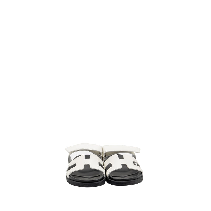 Hermes Size 37 Chypre Sandals Calfskin White SHW