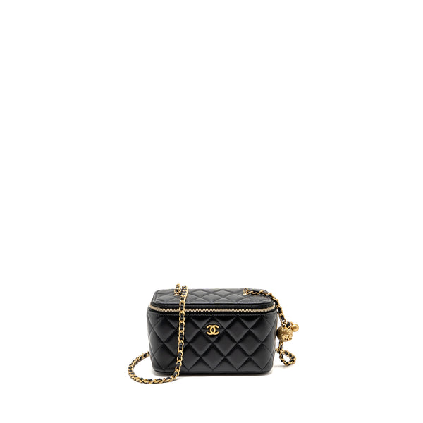 Chanel Pearl Crush Long Vanity Case Lambskin black GHW (Microchip)