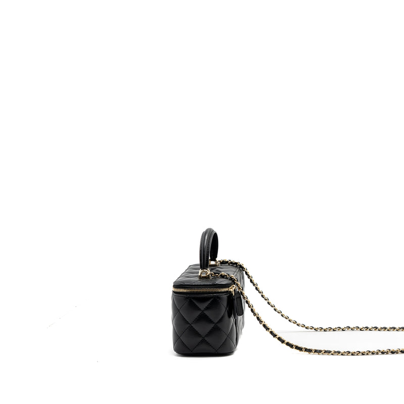 Chanel top handle long vanity with chain lambskin black LGHW (microchip)