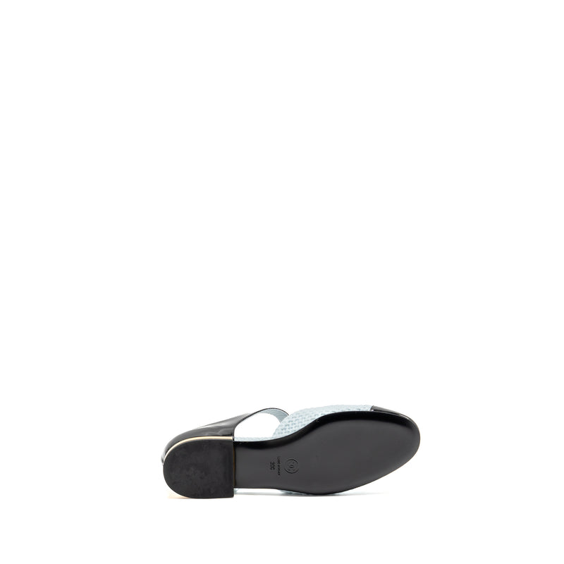 Chanel Size 39 21K Ballerinas Flat Shoes Tweed/Patent Calfskin Light Blue/ Black GHW