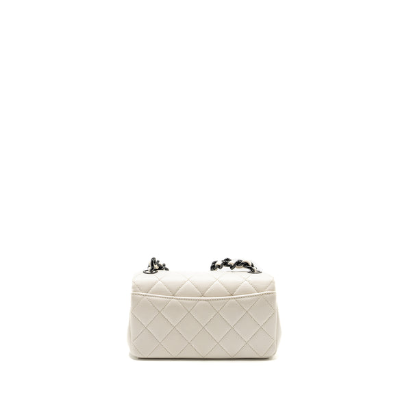 Chanel My Everything Mini Flap Bag Quilted Caviar White Black Hardware