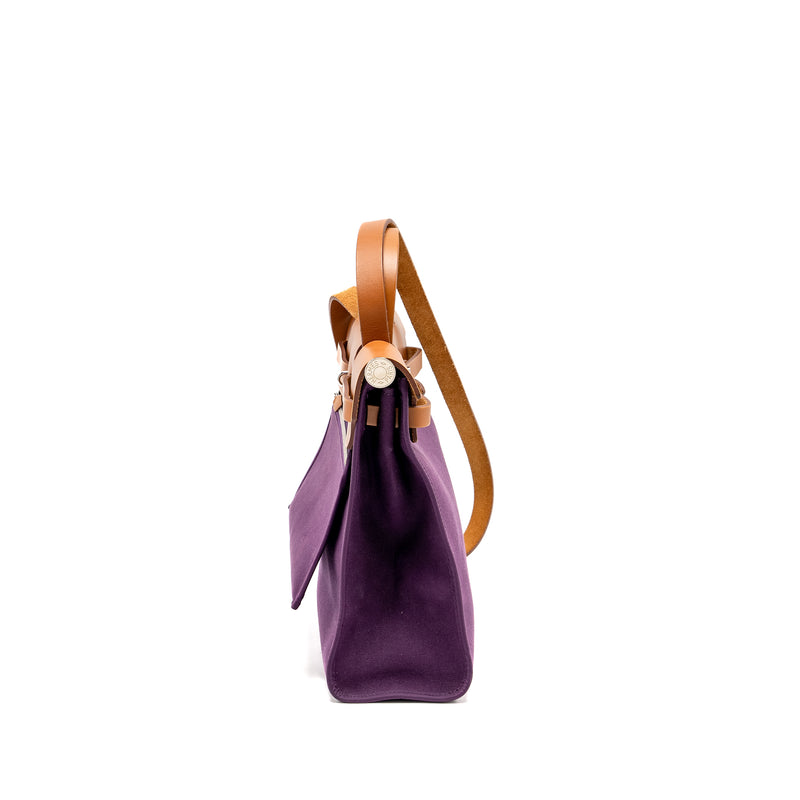 Hermes Herbag 31 Zip Bag Canvas / Hunter Leather Cassis Purple SHW Stamp Square P