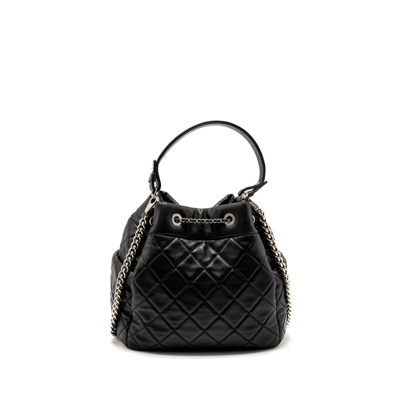 Chanel CC Chain Drawstring Bucket Bag Lambskin Black SHW