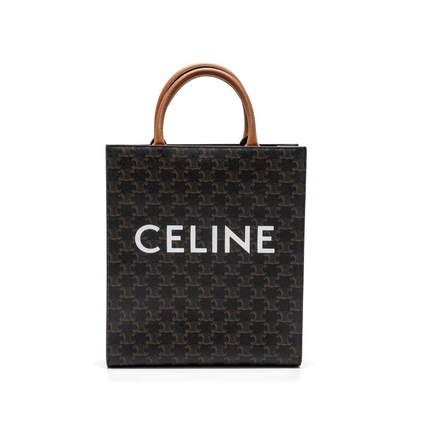 Celine Cabas Vertical in Triomphe Canvas and Calfskin tan GHW