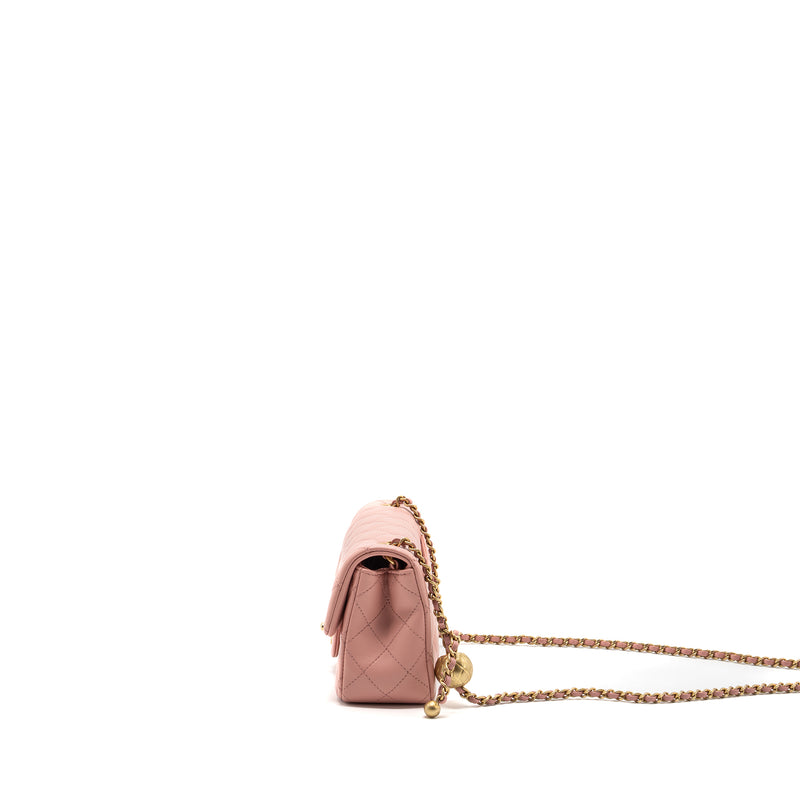 Chanel Pearl Crush mini Rectangular flap bag lambskin pink GHW (Microchip)