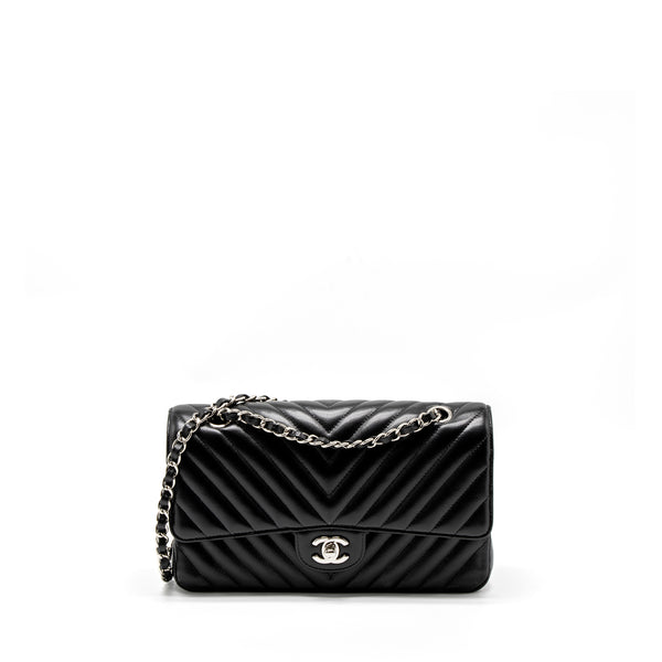 Chanel Medium Classic Double Flap Bag Chevron Caviar Black SHW
