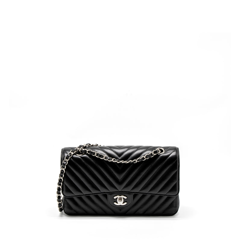Chanel Medium Classic Double Flap Bag Chevron Caviar Black SHW