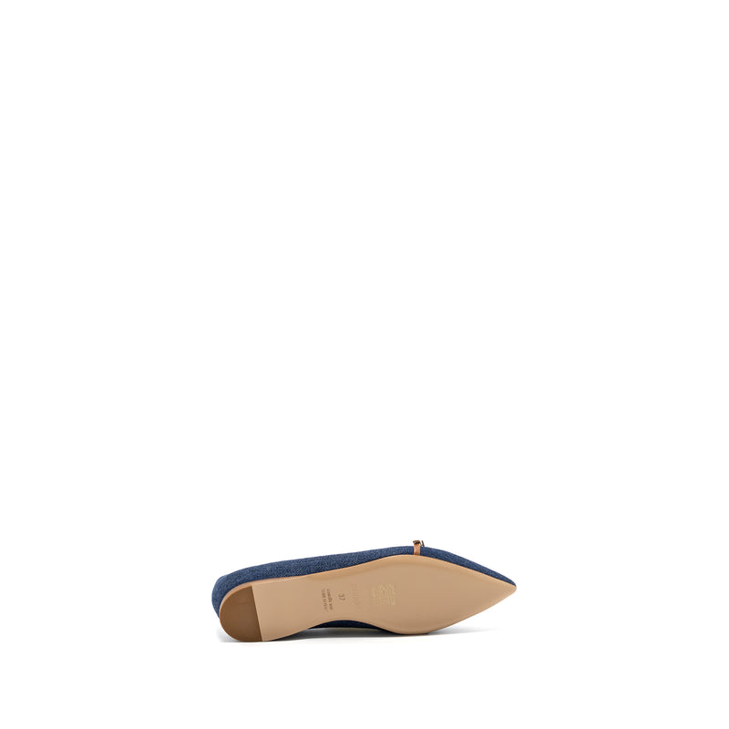 Hermes Size 37 Lauren Ballerina Flats Blue Denim SHW