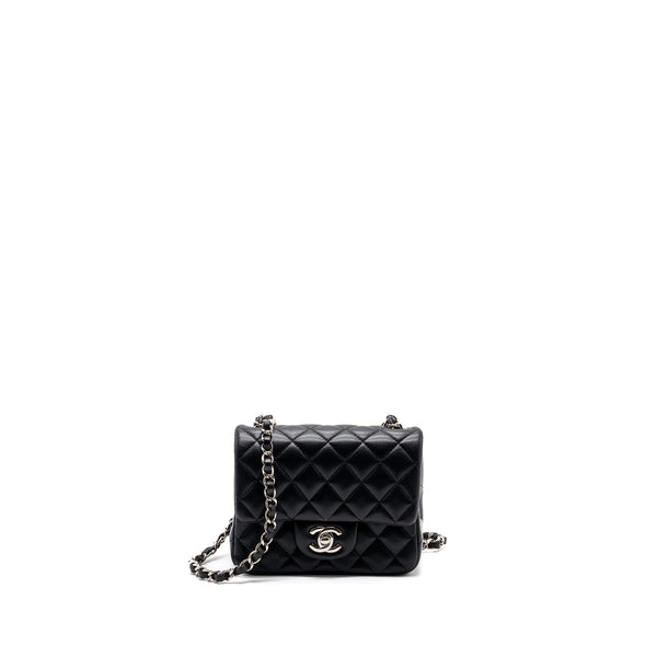 Chanel mini square flap bag lambskin black SHW