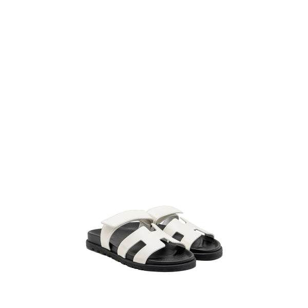 Hermes Size 37 Chypre Sandals Calfskin White SHW