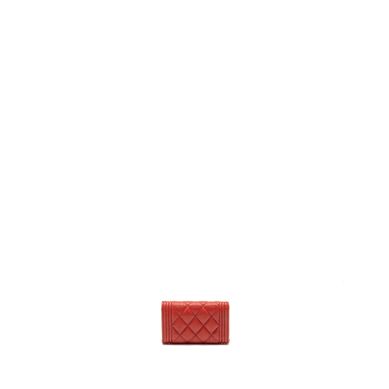 CHANEL Boy Flap Card Holder Caviar Red SHW