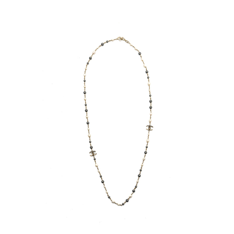 Chanel CC Logo Long Necklace with pearl light gold tone
