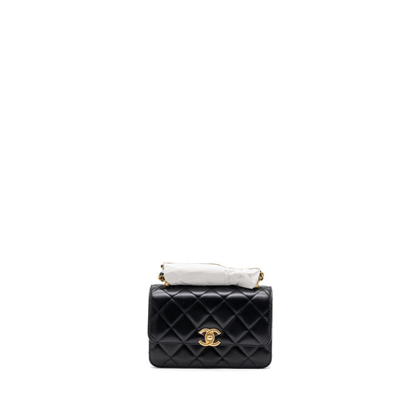Chanel 24C gold crush mini flap bag calfskin black GHW  (microchip)