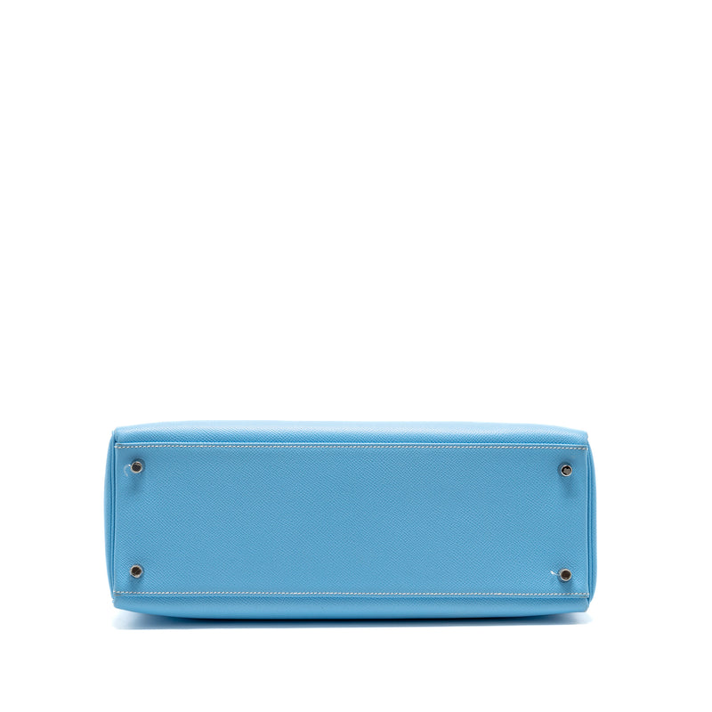 Hermes Kelly 35 Epsom 7N Blue Celeste SHW Stamp Square O