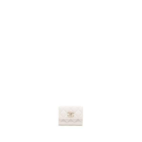 Chanel Detailed CC Logo Classic Card Holder Caviar White SHW (Microchip)