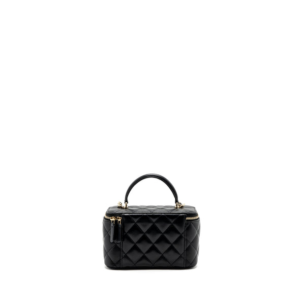 Chanel top handle long vanity with chain lambskin black LGHW (microchip)