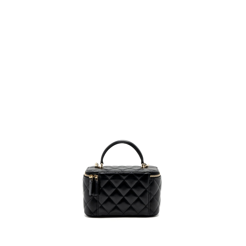 Chanel top handle long vanity with chain lambskin black LGHW (microchip)
