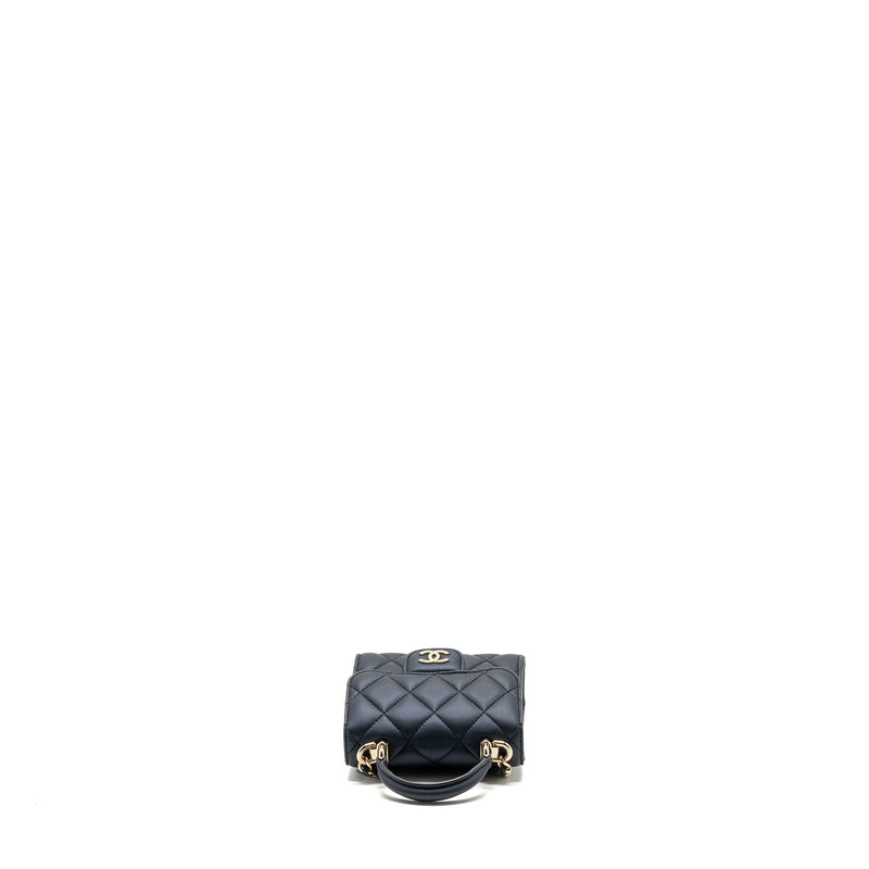 Chanel Top Handle Mini Flap Bag Pearly Lambskin Dark Blue LGHW(microchip)