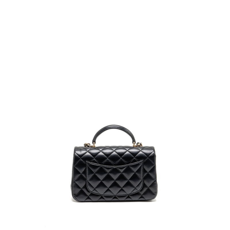 CHANEL Top Handle Mini Rectangular Flap Bag Lambskin Black LGHW (Microchip)