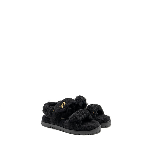 Dior Size 37 Dioract Sandal Shearling/Sheepskin Black GHW