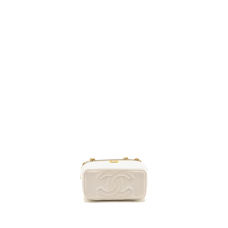 Chanel Letter/ CC Logo Chain Long Vanity Case Lambskin White GHW (Microchip)