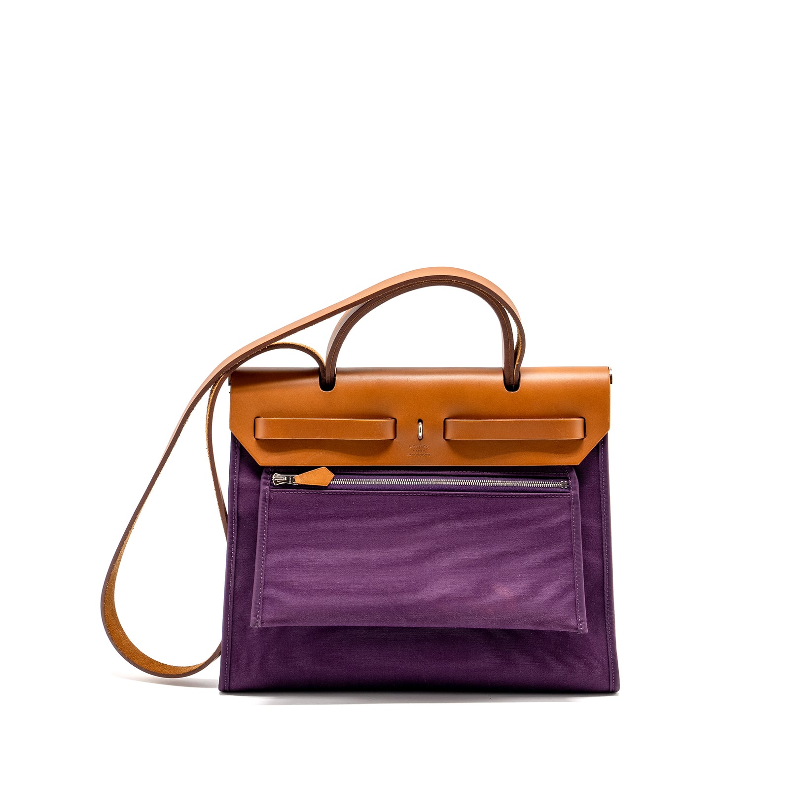 Hermes Herbag 31 Zip Bag Canvas Hunter Leather Cassis Purple SHW Sta