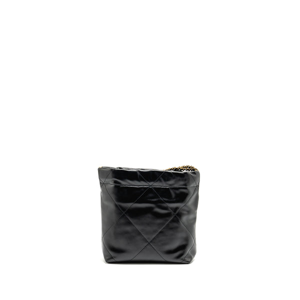 Chanel Mini 22 BAG Shiny Calfskin Black GHW (Microchip)