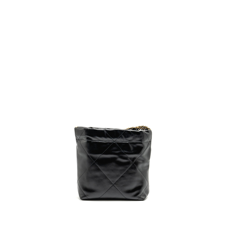 Chanel Mini 22 BAG Shiny Calfskin Black GHW (Microchip)