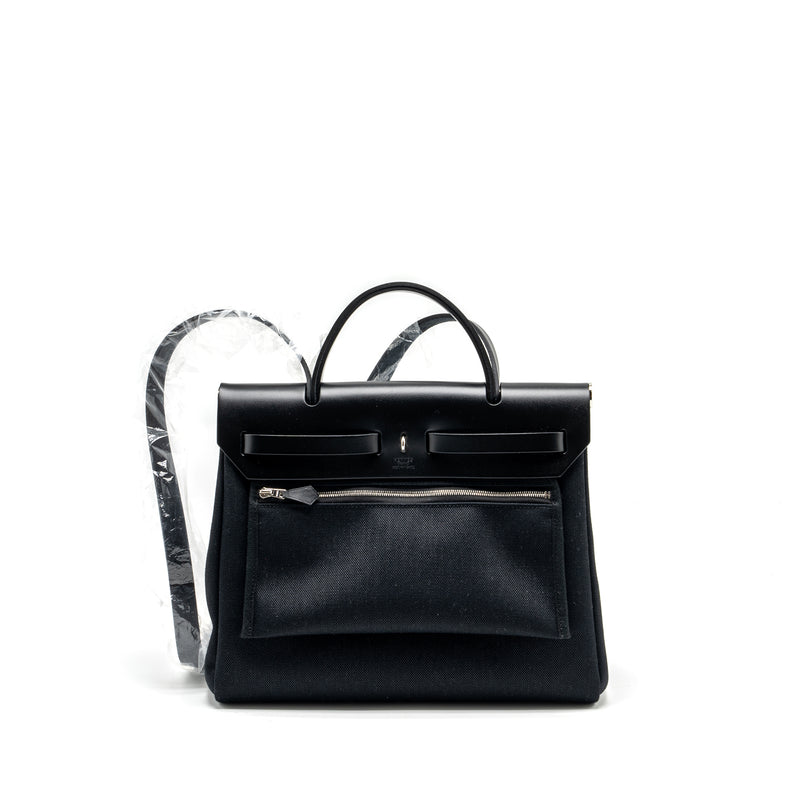 Hermes Herbag 31 Zip Bag Canvas/Hunter Black SHW Stamp B