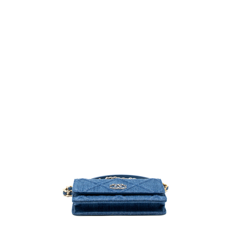 Chanel 19 Wallet On Chain Denim Blue Multicolor Hardware (Microchip)