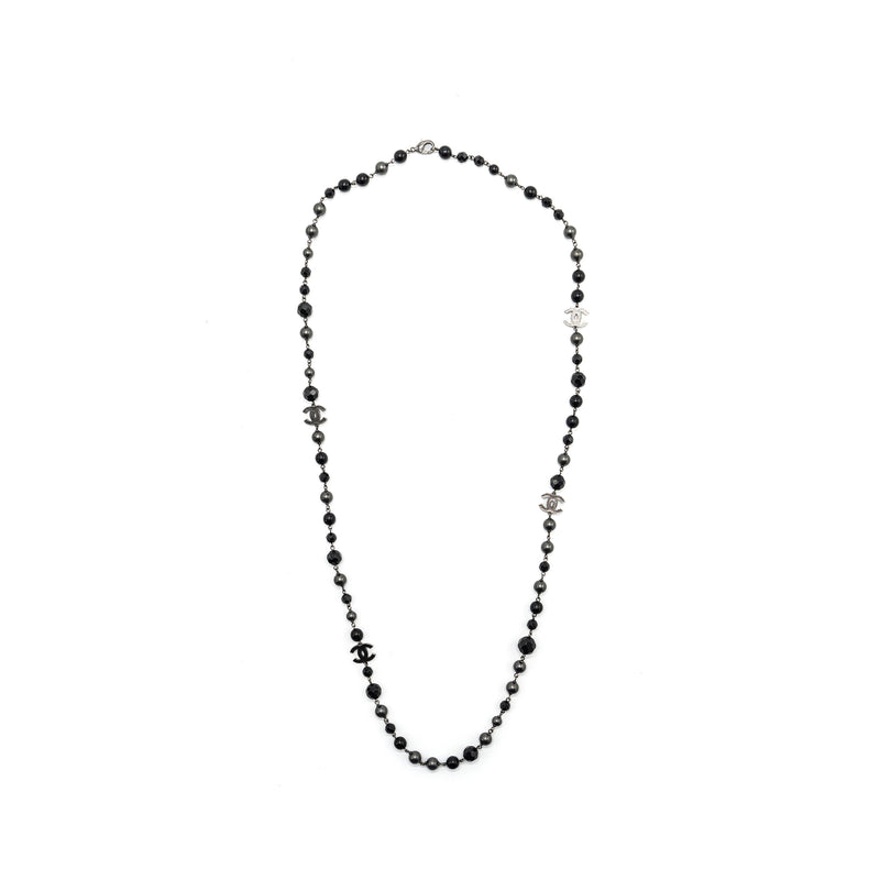 Chanel CC Logo Long Necklace With Pearl Black/Grey