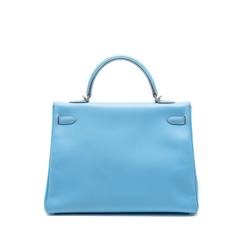 Hermes Kelly 35 Epsom 7N Blue Celeste SHW Stamp Square O