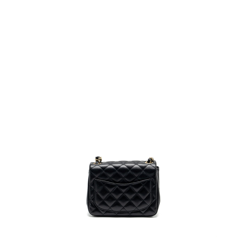 Chanel Mini Square Flap bag Lambskin Black LGHW (Microchip)