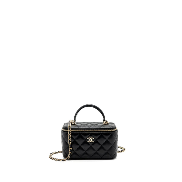 Chanel top handle long vanity with chain lambskin black LGHW (microchip)