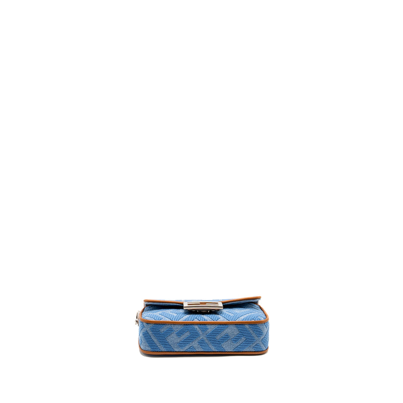 Fendi Mini Baguette Denim Light Blue FF Embroidery SHW