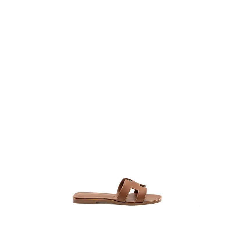 Hermes size 37.5 oran sandals box calfskin gold