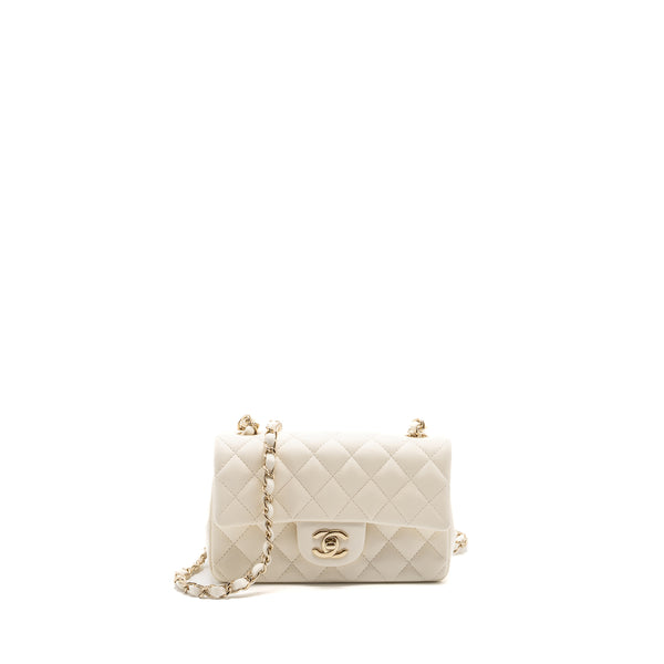Chanel Mini Rectangular Flap Bag Lambskin White LGHW (microchip)