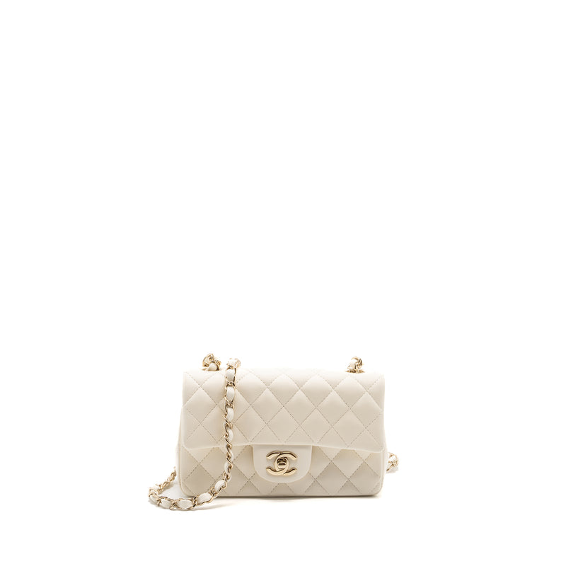 Chanel Mini Rectangular Flap Bag Lambskin White LGHW (microchip)
