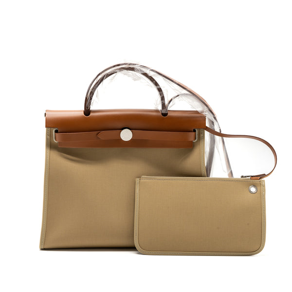 Hermes Herbag 31 Zip Bag Toile Officer Canvas Trench/Fauve SHW Stamp Y