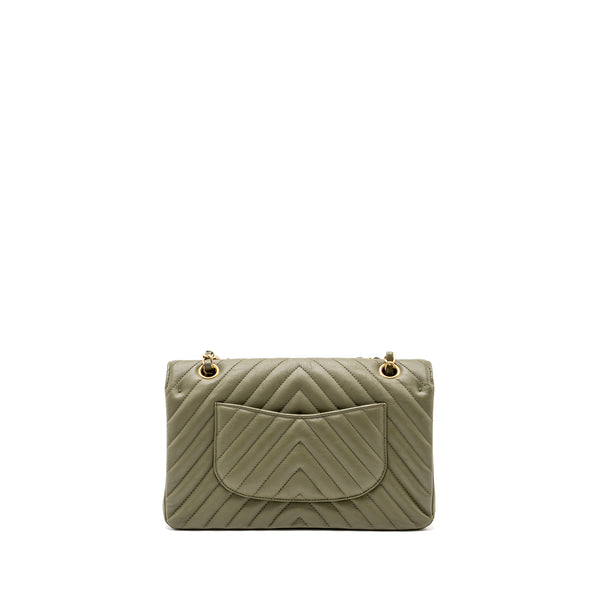 Chanel Medium Classic Double Flap Bag Chevron Calfskin Green GHW