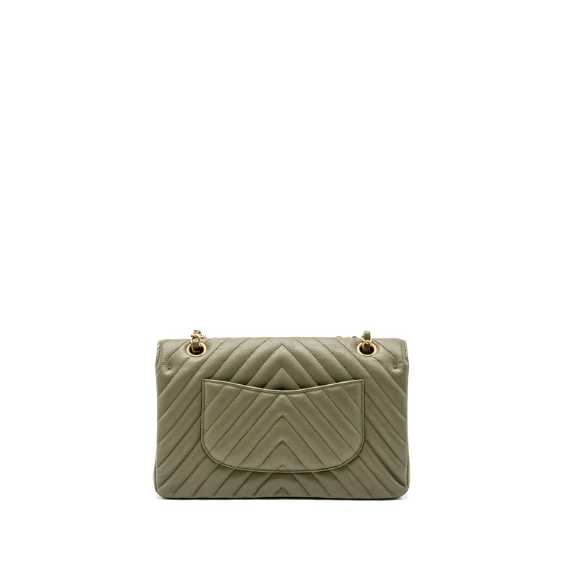 Chanel Medium Classic Double Flap Bag Chevron Calfskin Green GHW