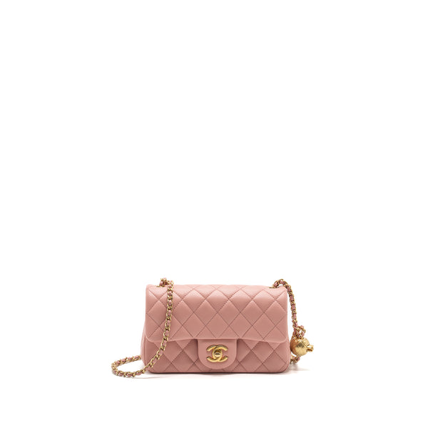 Chanel Pearl Crush mini Rectangular flap bag lambskin pink GHW (Microchip)