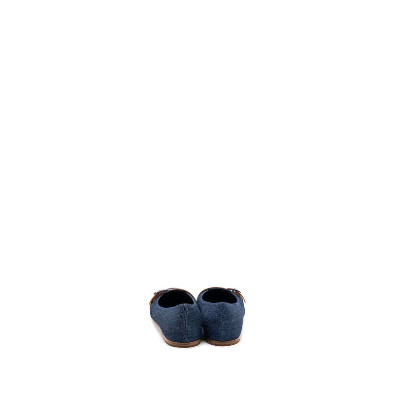 Hermes Size 37 Lauren Ballerina Flats Blue Denim SHW