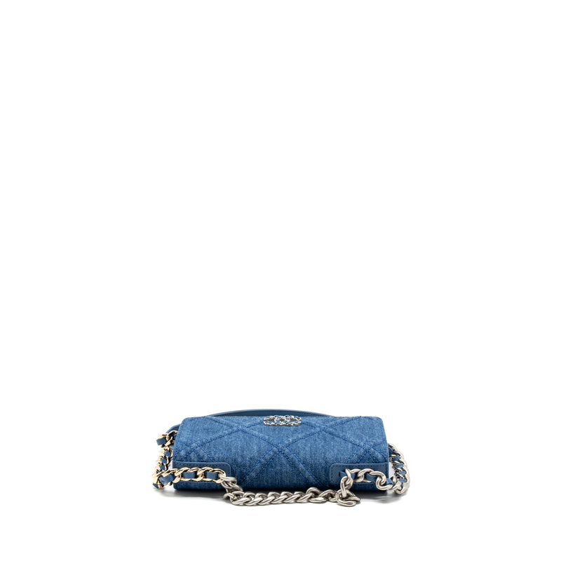Chanel 19 Wallet On Chain Denim Blue Multicolor Hardware (Microchip)