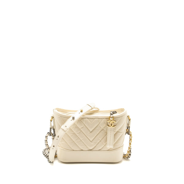 Chanel Small Chevron Gabrielle Hobo Bag Calfskin White Multicolour Hardware