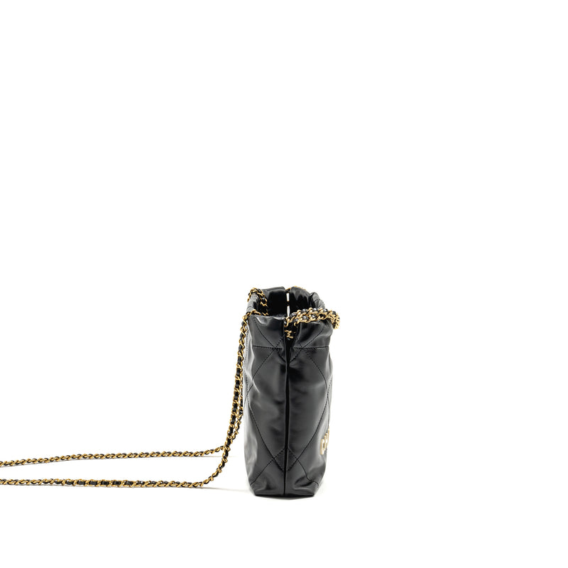 Chanel Mini 22 BAG Shiny Calfskin Black GHW (Microchip)