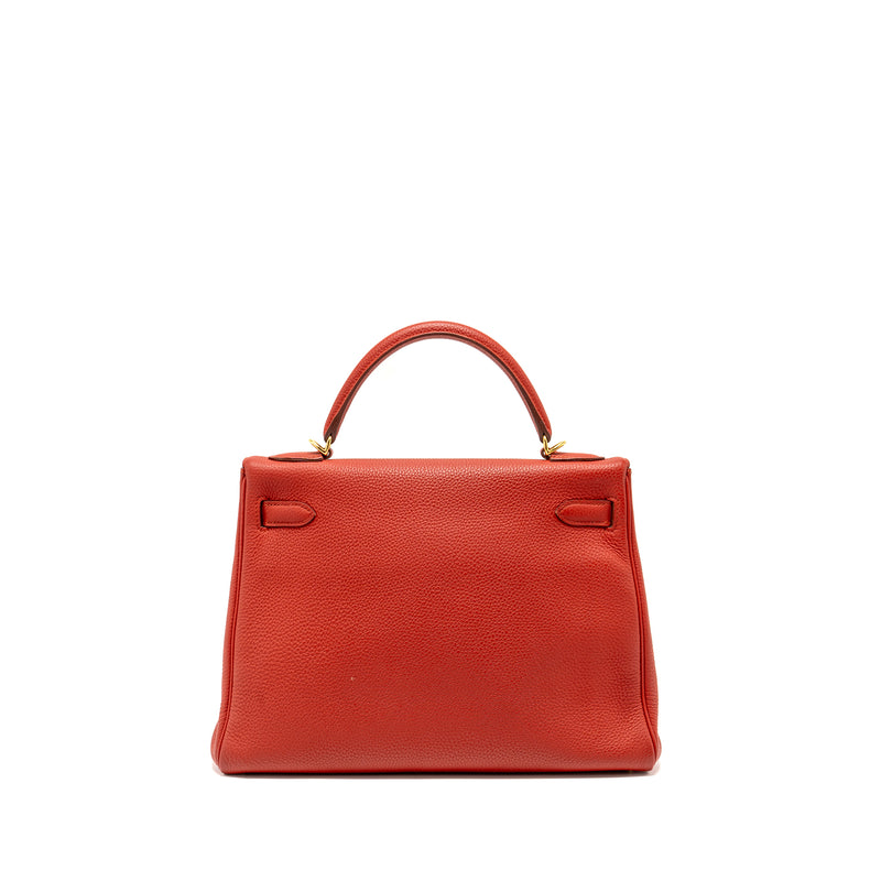 Hermes Kelly 32 Togo 5E Vermillion GHW Stamp Square Q