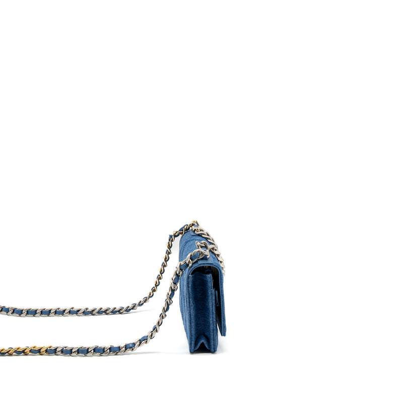 Chanel 19 Wallet On Chain Denim Blue Multicolor Hardware (Microchip)