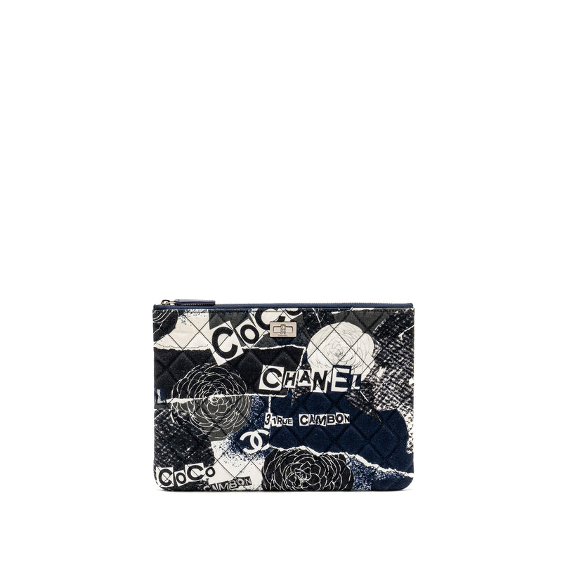 Chanel Coco Printed Medium 2.55 Reissue O-Case Pouch Fabric Black/White Ruthenium SHW