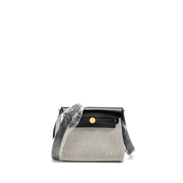 Hermes Herbag Mini Canvas/Cowhide Black Ecru GHW Stamp W